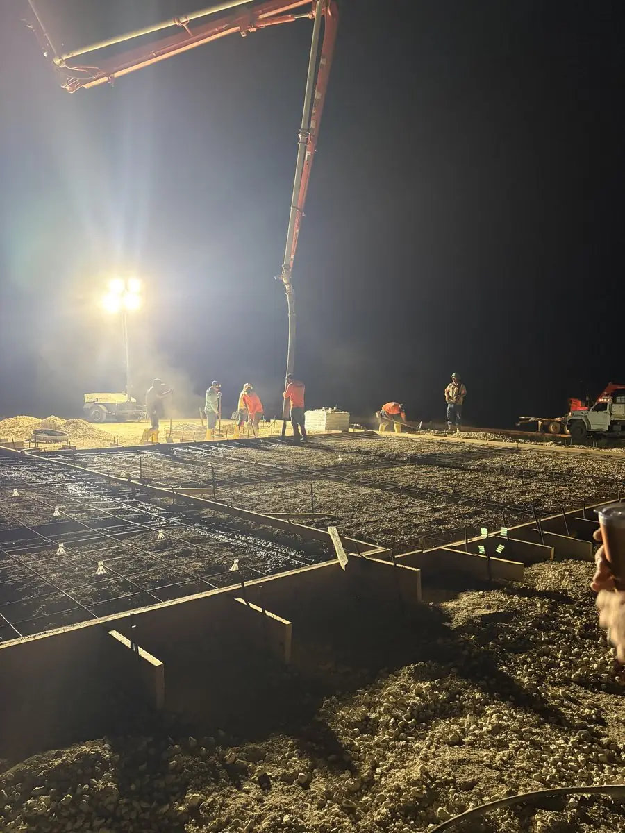 Night concrete pour on a new-construction job